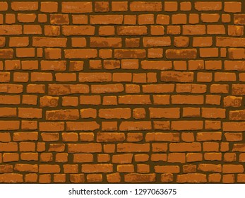Photorealistic horizontal vector illustration of red brown old brick wall. Hand drawn, no tracing.