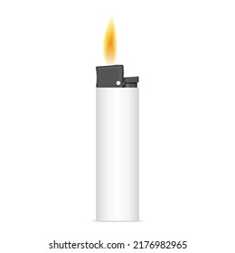 Photorealistic lighter with fire, front view. 3D vector illustration.