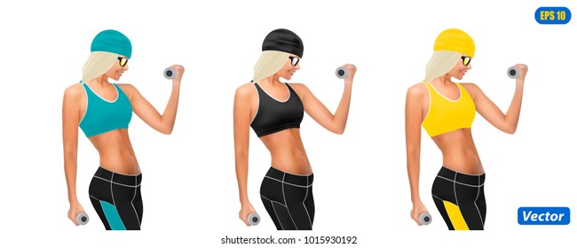 photorealistic model of the sportswoman isolated on white background vector illustration
