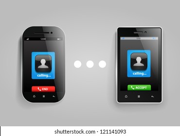 Photorealistic modern mobile phones connection