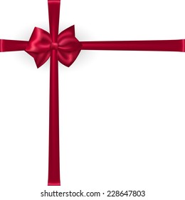 Photorealistic pink silk bow with place for text for your holiday design isolated on white background.