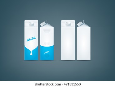 Photo-realistic premium vector set of white carton pack for milk mock-up ready for to display your design. All color used here are CMYK compatible