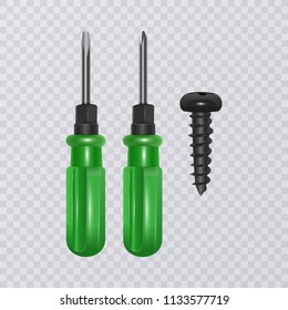 Photo-realistic screwdriver isolated on transparent background. Vector eps 10 illustration