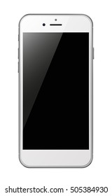 Photorealistic smart phone with black screen isolated on white background. Vector illustration. EPS10