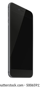 Photorealistic smart phone in smart phone style with black screen isolated on white background. Vector illustration. EPS10