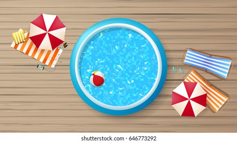 Fundo fotorealista do vetor de verão. Vista superior do Fastpool e parasol.