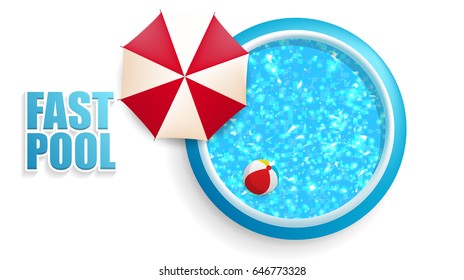 Photorealistic Summer Vector Background. Top View of Fastpool and parasol.