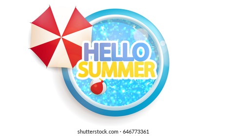 Photorealistic Summer Vector Background. Top View of Fastpool and parasol.