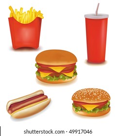 Photo-realistic vector. Big group of fast food products.