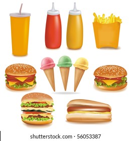 Photo-realistic vector. Big group of food.