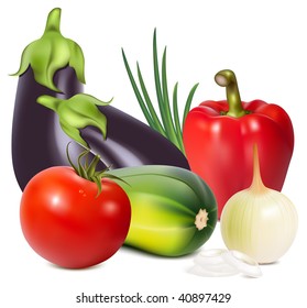 Photo-realistic vector. Colorful fresh group of vegetables.