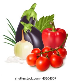 Photo-realistic vector. Colorful fresh group of vegetables.