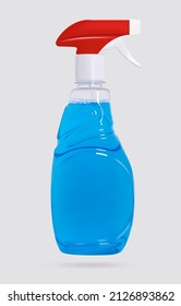 photorealistic vector glass cleaner spray bottle. 3d illustration of a mock-up bottle with a sprayer, a transparent plastic bottle