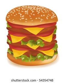 Photo-realistic vector illustration of the big cheeseburger isolated on the white background.