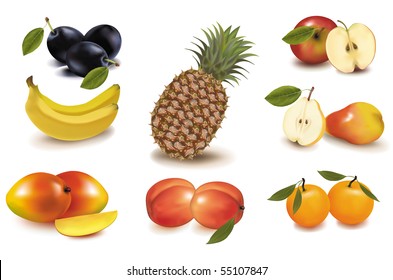 Photo-realistic vector illustration. Big group of exotic fruit.