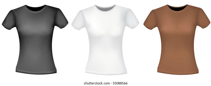 Photo-realistic vector illustration. Black, white and brown women T-shirts.