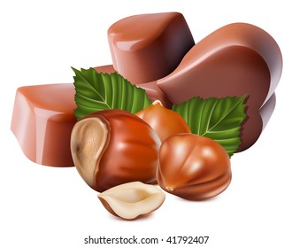 Photo-realistic vector illustration. Chocolates and hazelnuts.