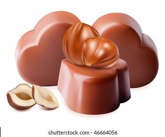 Photo-realistic vector illustration of chocolates. Chocolates with hazelnuts.