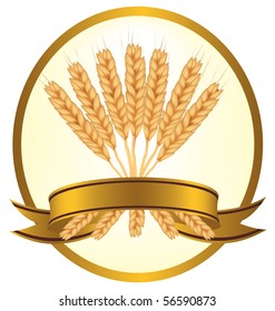 Photo-realistic vector illustration. Ears of wheat and ribbons.