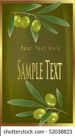 Photo-realistic vector illustration. Green label with green olives.