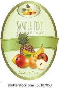 Photo-realistic vector illustration. Green label of exotic fruit