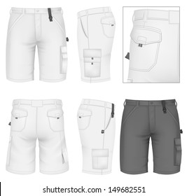 Photo-realistic vector illustration. Men's Bermuda shorts design templates (front, back and side views). Illustration contains gradient mesh.