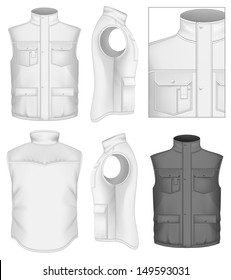 Photo-realistic vector illustration. Men's body warmer design templates (front, back and side views). Illustration contains gradient mesh.