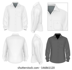 Photo  realistic vector illustration  Men's button down shirt long sleeve design template (front view  back   side views)  Illustration contains gradient mesh 