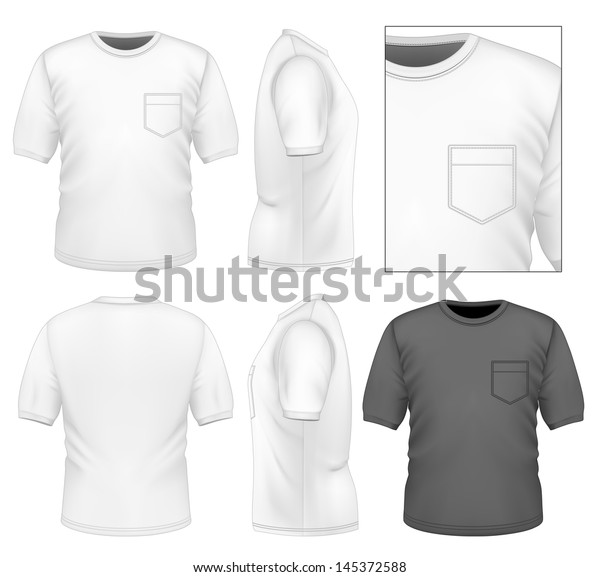 写実的なベクターイラスト 男性用tシャツデザインテンプレート 正面図 背面図 側面図 イラストにグラデーションメッシュが含まれています のベクター画像素材 ロイヤリティフリー 145372588