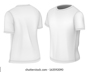 Photo-realistic vector illustration. Men's white short sleeve t-shirt design templates (half-turned views). Illustration contains gradient mesh.