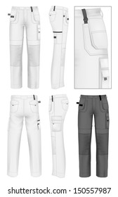 Photo-realistic vector illustration. Men's working trousers design template (front, back and side views). Illustration contains gradient mesh.