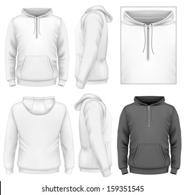 Photo-realistic vector illustration. Men's zip hoodie design template (front view, back and side views).