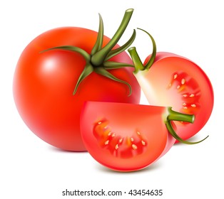 Photo-realistic vector illustration. Tomato with water drops.