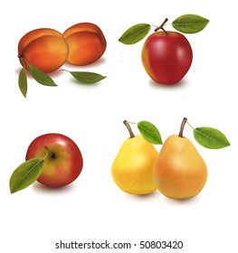 Photo-realistic vector illustration. Two apples, two peaches and two pears.