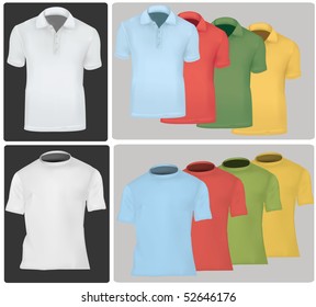 Photo-realistic vector illustration. Two polo shirts and two T-shirts (men). White and color.