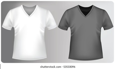 Photo-realistic vector illustration. White and black t-shirts with triangle collars.