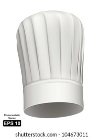 Photorealistic vector illustration of a white tall chef hat on white background