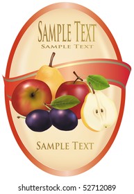  Photo-realistic vector illustration. Yellow label with group of fruit
