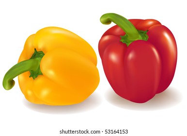 Photo-realistic vector illustration of the the yellow and red peppers.