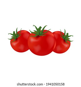 Photo-realistic vector tomatoes isolated design on white background. red ripe tomato vector illustration. tomato icon isolated For farmers market, organic food, grocery store, restaurant, etc
