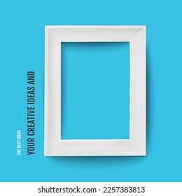 Photorealistic volumetric rectangular photo frame. Template vector graphics classic frame on a blue background eps