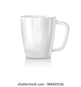 Photo-realistic white cup isolated on a white background. Vector illustration.