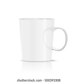 Photorealistic white cup isolated on the white background. Design Template for Mock Up. Vector illustration.
