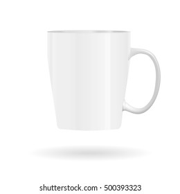 Photorealistic white cup isolated on the white background. Design Template for Mock Up. Vector illustration. 
