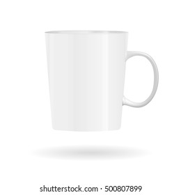 Photorealistic white cup isolated on the white background. Design Template for Mock Up. Vector illustration.
