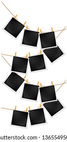 Photos with clothespins, vector realistic illustration