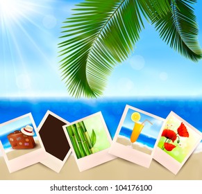 Photos from holidays on a seaside. Summer holidays concept. Vector.