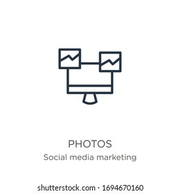 Photos icon. Thin linear photos outline icon isolated on white background from social media collection. Line vector sign, symbol for web and mobile