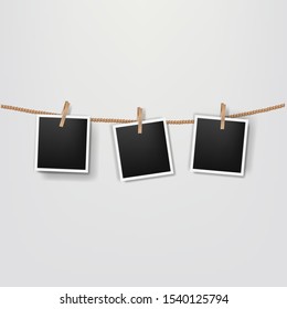 Photos On The Rope Grey Background With Gradient Mesh, Vector Illustration