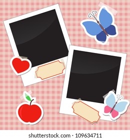 Photos, stickers, tags with tape
